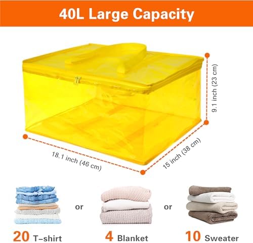 Vieshful 40L Yellow Clear Clothes Storage Bag Colorful Clothes Organizer with Zipper Vinyl Storage Bag for Comforter, Blanket, Bedding, Duvet, Transparent Moving Totes 3 Pack - Image 2