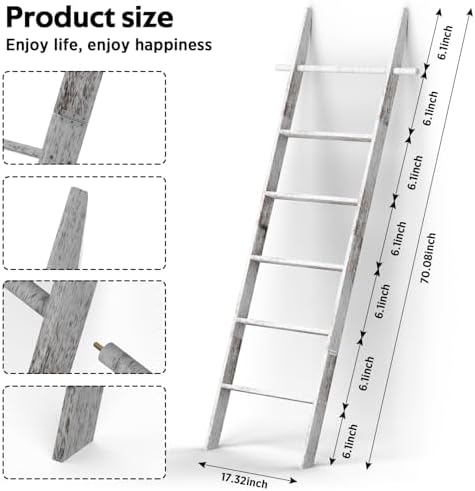 Farmhouse Wooden Blanket Ladder Living Room White 6-Tier - Image 3