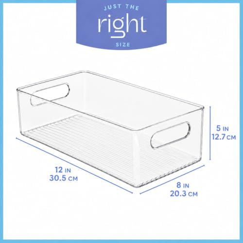 Plastic Food Storage 4 Pack Clear Container Bin with Handles for Organizing Kitchen, Pantry, Refrigerator, Freezer, Pantry, Cabinet, Closet, Bathroom. 12”x8”x5” - Image 3
