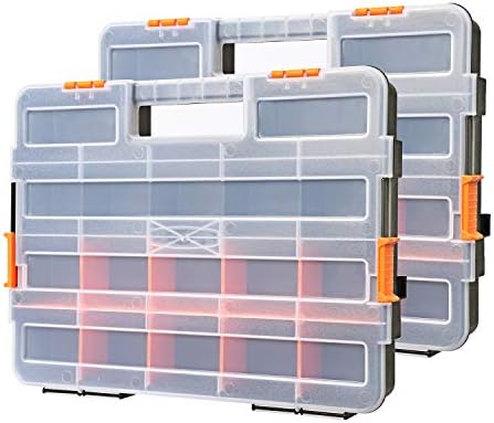 CASOMAN Tool Box Organizer Interlocking Black Small Parts Organizer for Fasteners and Crafts w/Removable Dividers (2 Piece Pack) by CASOMANTools