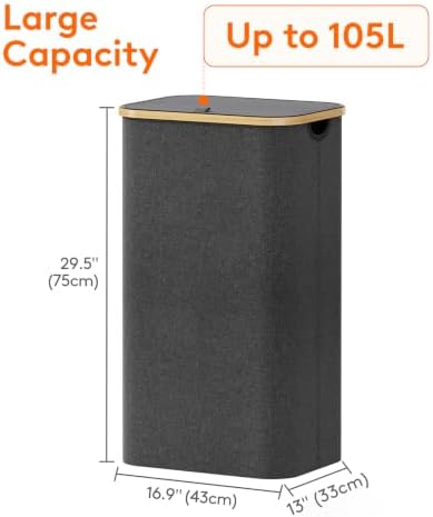 Lifewit 105L Large Laundry Basket with Lid, Removable Bags, Dark Gray - Image 3