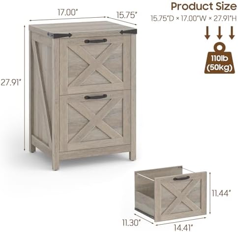 Halitaa Small Farmhouse File Cabinet with 2 Drawers for Home Office, Grey - Image 3