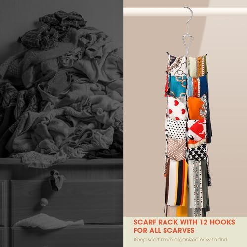 Scarf Hanger 2 Pack 24 Storages,Purse Hanger with 360 Swivel Hook,Scarf Organizer Scarf Hangers for Closet,for Scarves, Shawl,Belt,Purse & Baseball Cap - Image 2