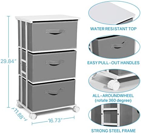 MAX Houser Dresser Tower with 3 Drawers,Fabric Dresser Drawer Organizer Unit,Dresser Chest with Wood Top,Vertical Storage Dresser,Small Dresser for Bedroom,Office-Dark Grey - Image 3