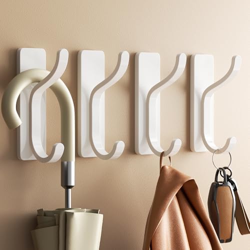 Adhesive Wall Hooks for Towel/Coat,13Lb Strong Stick-On Hooks, White 4 Pack - Image 3