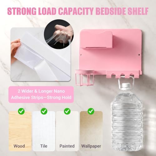 Floating Bedside Wall Shelf, Metal Wall Organizer with Detachable Cup Holde - Image 3