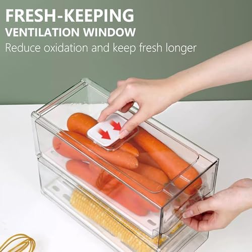 Fruit Storage Containers for Fridge with Strainer, BPA-Free Fridge Organizers and Storage, Stackable Clear Pull Out Refrigerator Organizers Drawer for Fruit,Vegetable,Produce,Berry,Food (2 Pack) - Image 4