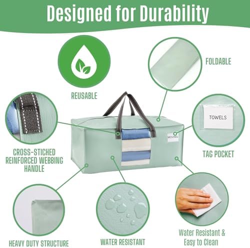 VENO Heavy Duty Moving Bags, Storage Bags, Clear Window, Light Green,4 Pack - Image 6