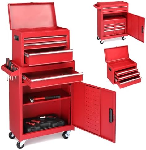 Winado 4-Drawer Rolling Tool Chest, 2-in-1 Large Storage Toolbox, Red by Winado