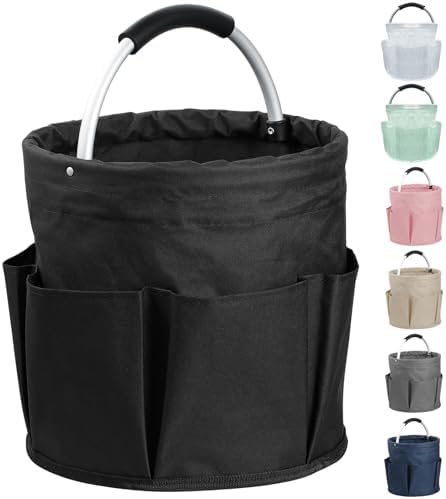 17L Cleaning Caddy with Handle and 6 Pockets, Foldable Cleaning Supply Caddy, Portable Shower Caddy in 600D Oxford Fabric, Multifunctional Storage Basket for Camping, Gardening, Black by IHOMAGIC