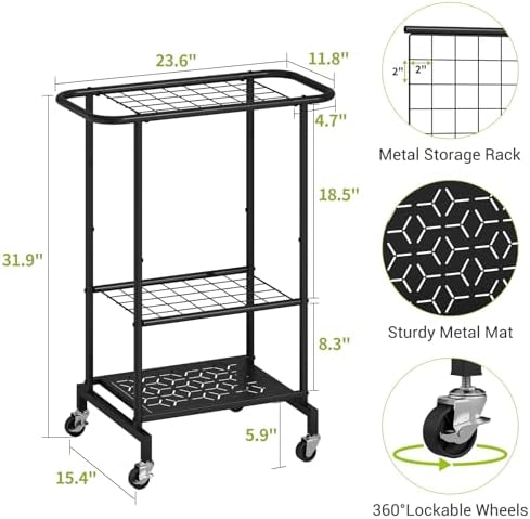 3-Tier Garden Tool Organizer with Wheels, Garage Floor Rolling Storage Cart on Wheels Heavy Duty Metal Rolling Storage Cart, Yard Tool Tower Rack for Garage, Patio, Shed, Indoor Outdoor - Image 7