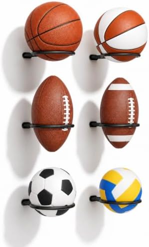 Ball Holder Wall Mount Set –Sports Ball Racks for Basketball, Soccer, Volleyball, Football – Wall Storage & Display for Sports Room by jockcaras