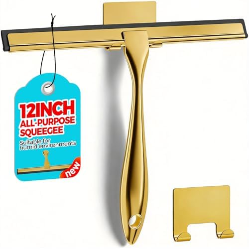 ALFLOD 12" Shower Squeegee for Glass Doors, Tile Walls, Car Windows, Gold by ALFLOD