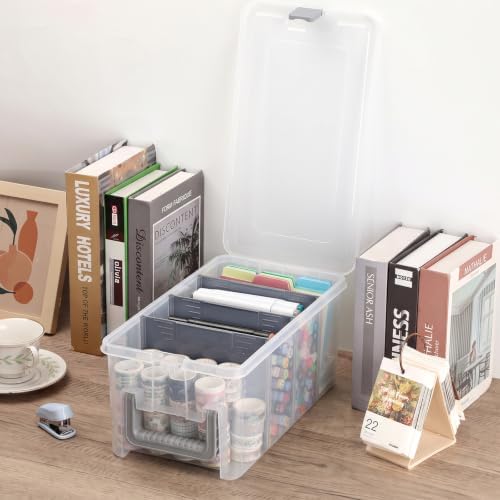 BTSKY Clear Plastic Dividing Storage Box with 4 Deep Compartment Sewing Box - Image 2