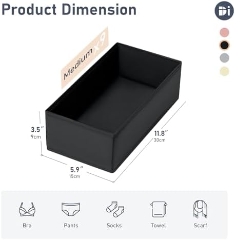 DIMJ Drawer Organizer Clothes - Underwear Organizer Sock Closet Organizers and Storage Box Dresser Organizer, Drawer Dividers for Baby Clothes, Bra, Socks, Belt, Tie, Set of 9, Black - Image 5