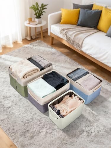 BALEINE 4 Pack Fabric Closet Storage Bins for Shelves, Linen Closet Organizers and Storage, Decorative Baskets for Organizing, Shelf, Clothes, Home, Office (White, 12"x8"x8") - Image 7
