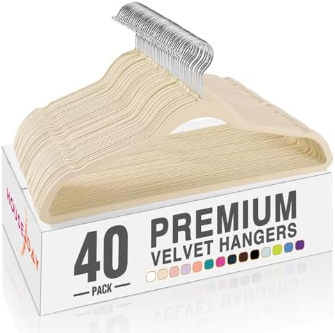HOUSE DAY Beige Velvet Hangers 40 Pack, Non Slip Clothes Felt Hanger by HOUSEDAY