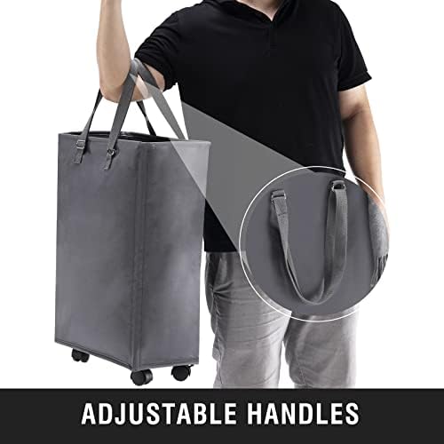 45L Slim Rolling Laundry Basket with Wheels & Adjustable Long Handles, Grey - Image 4