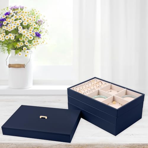 Voova Stackable Jewelry Organizer Tray with Lid (Set of 4, Dark Blue) - Image 4