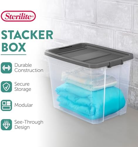 STERILITE 108 QT. Clear Stacker Storage Container Tote with Latching LID 4-Pack 4 X 1 - Image 4
