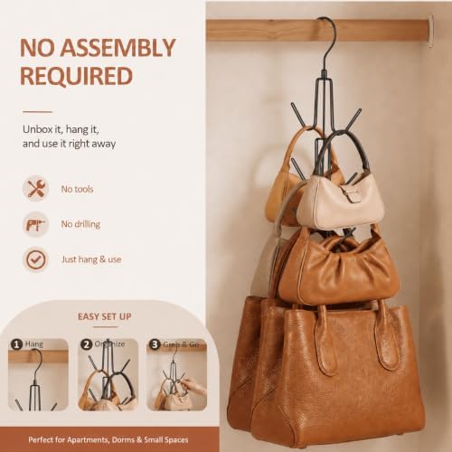 ZEDODIER 4 Pack Purse Hanger, Purse Organizer for Closet, Holds 24 Bags - Image 4