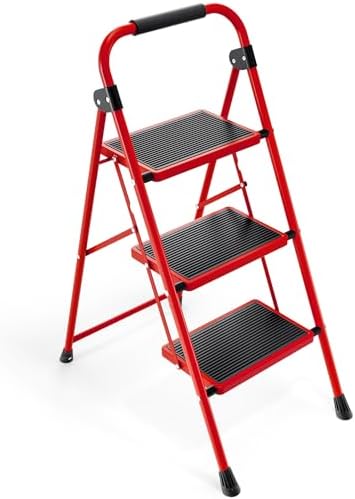 KINGRACK 3 Step Ladder, Folding Step Stool with Anti-Slip Wide Pedal by KINGRACK