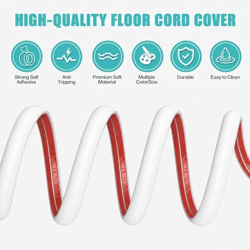 Floor Cord Cover Self Adhesive Cord Hider,10FT Cable Management, Extension Strip Protector for Wires, Prevent Cable Trips for Offices, Gyms, Exhibitions Cavity:0.47"(W) x 0.35"(H) White - Image 3