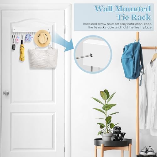 Tie Rack Belt Hanger Wall Mounted Tie Organizer White 1 Pack - Image 2
