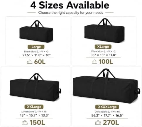 DoYiKe Canvas Travel Duffle Bag Heavy Duty, Sports Duffel Military Camping Tent Storage 60L Black - Image 2