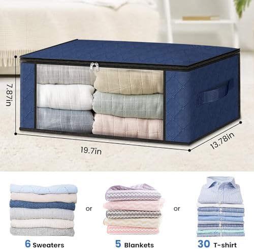 HomeHacks 3-Pack Clothes Organizer Storage Bags, 35L Storage Bins, Blue - Image 2