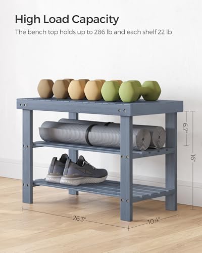 SONGMICS Shoe Rack Bench, 3-Tier Bamboo Entryway Bench, 27.6 Inches Width - Image 3