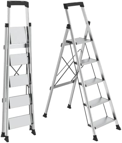 HBTower 5 Step Ladder, Lightweight Aluminum Folding Step Stool by HBTower