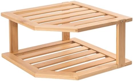 VERTORGAN 2 Tier Bamboo Plate Organizer,Corner Shelf for Kitchen by VERTORGAN