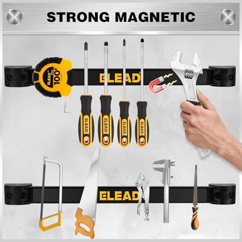 ELEAD 6-Piece 12" Magnetic Tool Holder Storage Organizer - Wall Mount Rack Garage Organization Power Magnet Hanger Workbench Board Slatwall Van Organizers Mounted Hanging Strip - Image 5