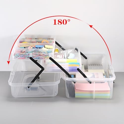 BTSKY 3-Layer Clear Plastic Dividing Storage Box Craft Organizer and Storage with Adjustable Spacers Portable Handled Art Supply Organizer Multipurpose Home Utility Box Sewing Organizers(Clear+Black) - Image 5