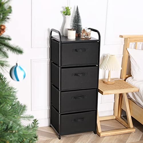 MAX Houser 4 Drawer Fabric Dresser Tall Storage Tower, Dresser Chest with Wood Top, Vertical Nightstand Side Organizer Unit with Metal Frame for Closets Bedroom Nursery Room Hallway(Black) - Image 2
