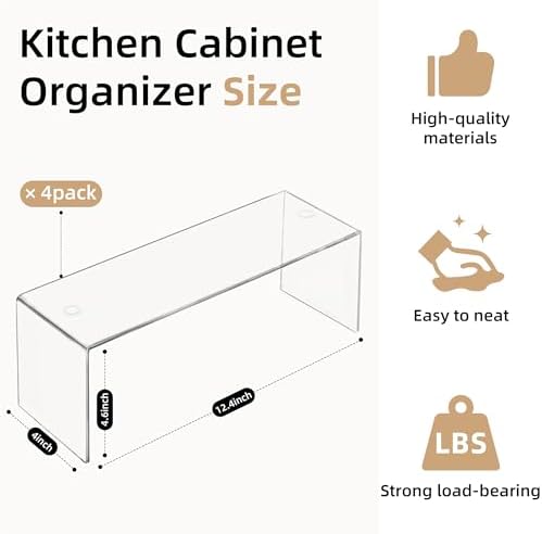 Aminigram Cabinet Shelf Organizer, 4 Pack Clear Riser(12.4 x 4 x 4.6 inch) - Image 2