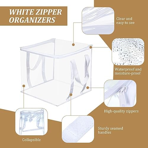 Windyun 8 Pcs Clear Zippered Organizers 12''x12''x12'' Moving Bags with Reinforced Handles Heavy Duty Storage Cube Tote Storage Bags Bins for Clothes Moving Supplies Linens Shoes Closet Organizer - Image 3