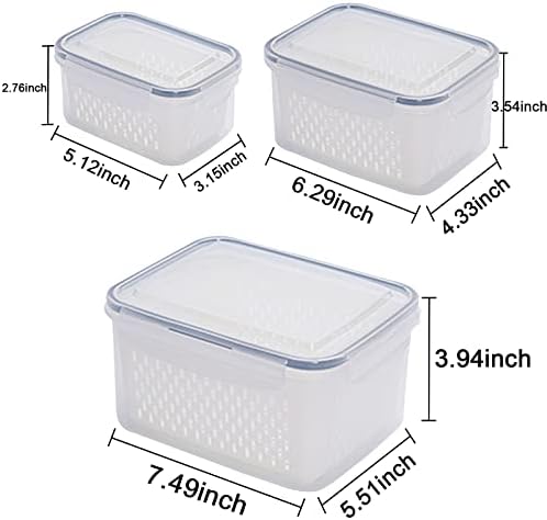 3Pack Fridge Food Storage Container Set with Lids with Strainer,Plastic Fresh Produce Saver Vegetable Fruit Meat Storage Organization, BPA-Free Plastic Produce Keepers(3.15L+1.7L+0.8L) - Image 4
