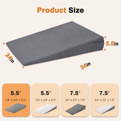 Vekkia 34" Extra-Long Wedge Pillow, 5.5" Bed Wedge Pillow for Sleeping,Gray - Image 2