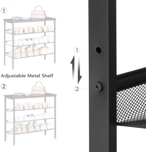 HOOBRO Shoe Rack for Entryway, 4-Tier Shoe Organizer with Adjustable Mesh Shelves, 12-16 Pairs of Shoes, Spacious Floor Mount, Metal, Industrial, Shoe Shelf for Closet, Black BB42XJ01 - Image 4