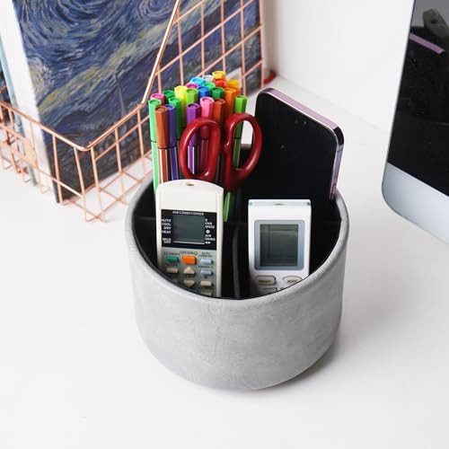 Round Leather Art Supply Organizer,Remote Control Holder,360 Degree Spinning,Multi-Functional Pencil Holder,4 Compartments Desktop Stationary Organizer(1-Crazy Blue) - Image 6