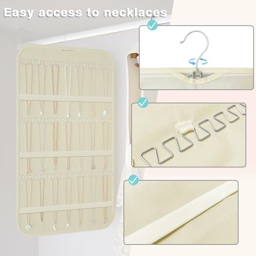 Double-Sided Hanging Jewelry Organizer for Necklaces Earrings, 2-Pack Beige - Image 3