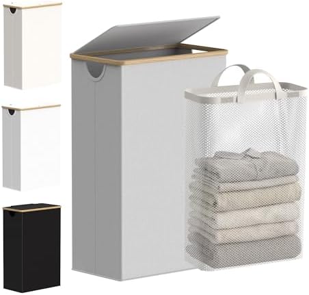 efluky Slim Laundry Hamper with Lid and Removable Bag, 75L Light Grey by efluky