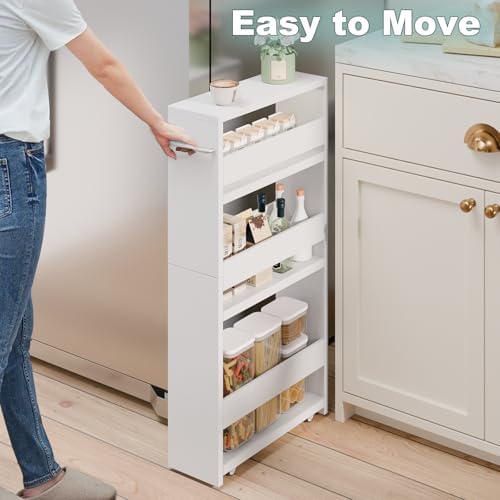 MARTY Slim Rolling Storage Cart, Wood Utility Kitchen Bathroom Laundry Cart - Image 2
