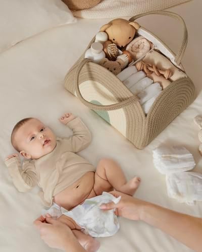 Blissful Diary Diaper Caddy Organizer, Woven Cotton Rope, Natural Rainbow - Image 3