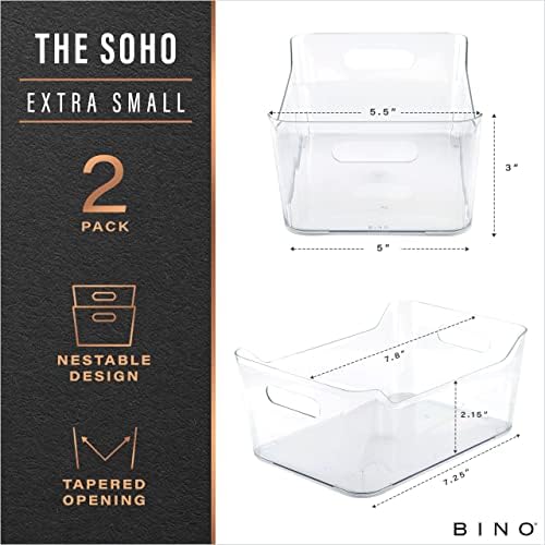 BINO | The SOHO Collection Plastic Storage Bins, X-Small - 2 Pack, Clear | Pantry and Fridge Organizer Containers, Kitchen Cabinet and Medicine Cabinet Bins - Image 2