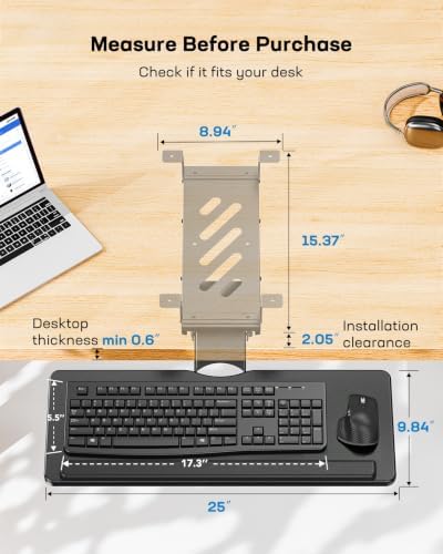 HUANUO Under Desk Keyboard Tray, 360 Degree Adjustable Mouse Platform - Image 3