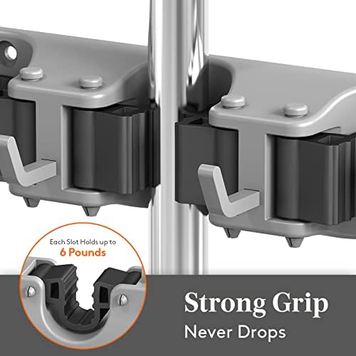 Lifewit Mop and Broom Holder Organizer Wall Hanging Mount, Gray, 2 Pack - Image 2