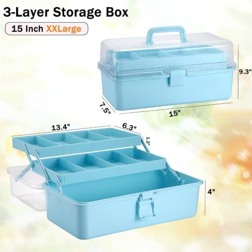 Tackle Box, 15-Inch Extra Large Art Storage Box with 3-Layer Folding Trays - Image 2